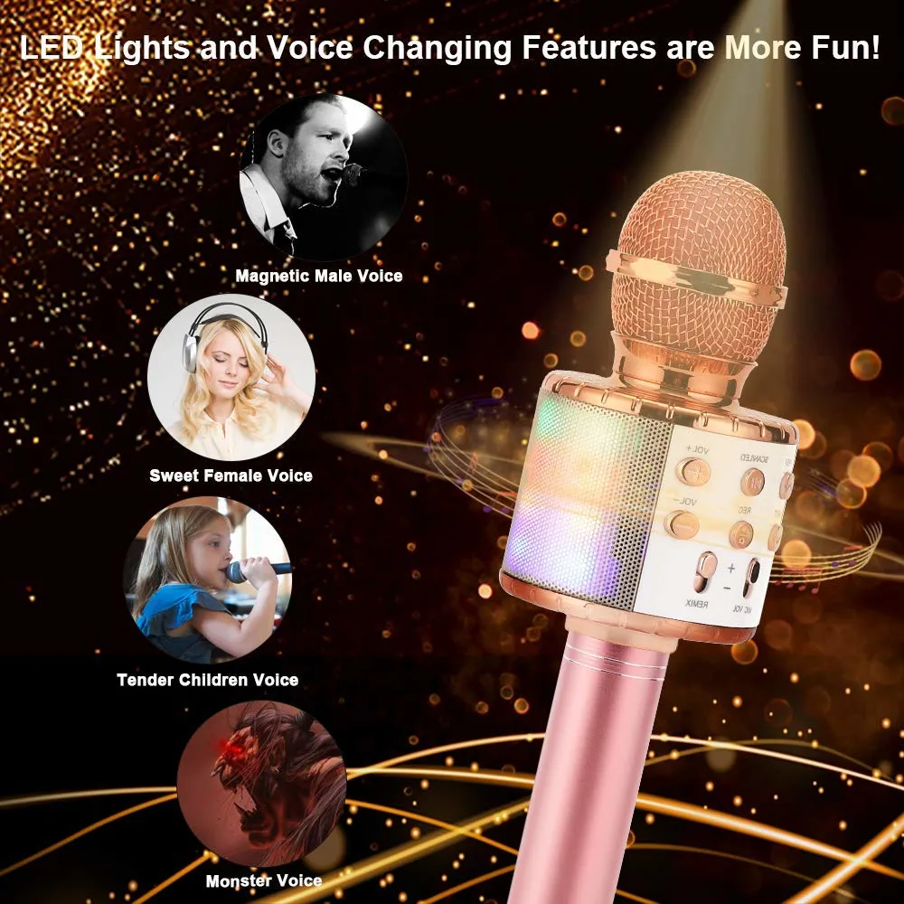 Wireless Karaoke Microphone Bluetooth Speaker KTV Player with Dancing LED Lights